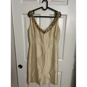 Banana Republic Beaded Cream Silk Dress Champagne A-Line Size 8